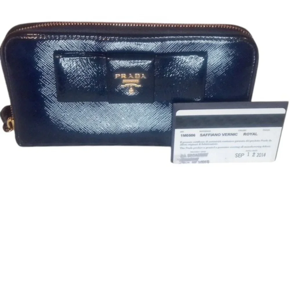 Prada | Saffiano | Royal Blue | Ribbon zip around wallet - Picture 9 of 9